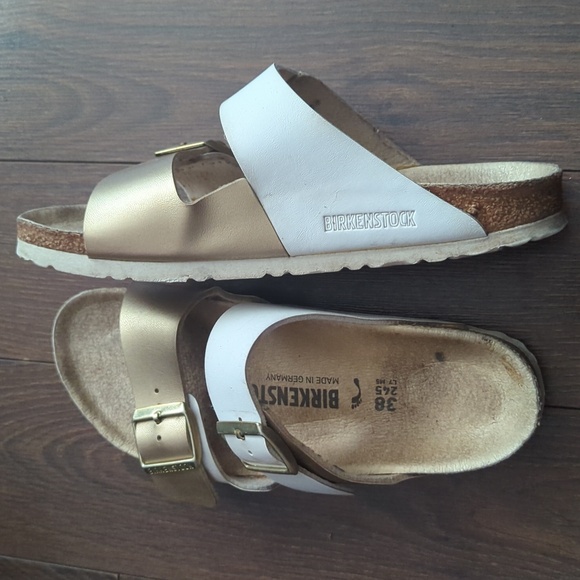 Birkenstock Arizona Split White/Gold Women's Sandals - Picture 6 of 9